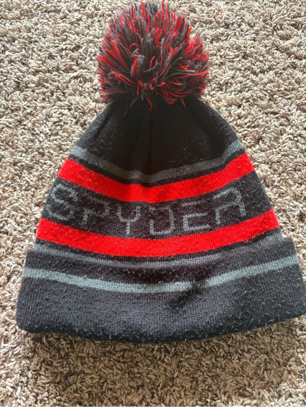 Spyder Kids Black, Red & Gray Pom-Pom Knit Beanie